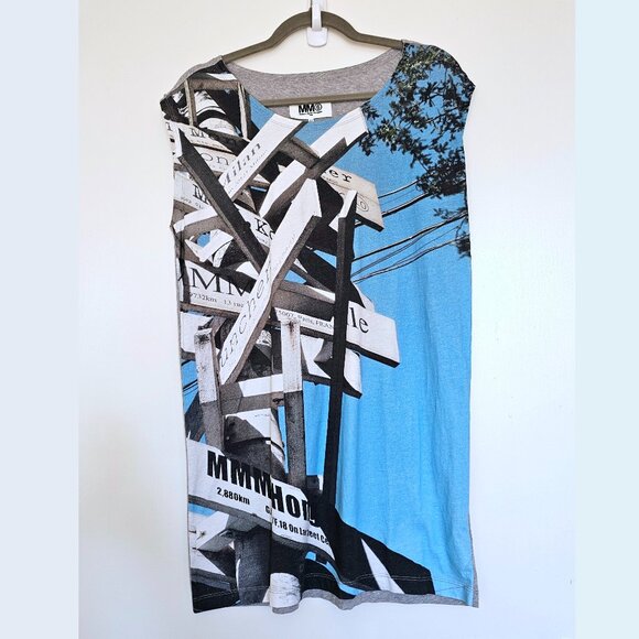 MM6 Maison Martin Margiela Street Signs Sleeveless Tunic Top T-Shirt Mini Dress - Picture 1 of 10